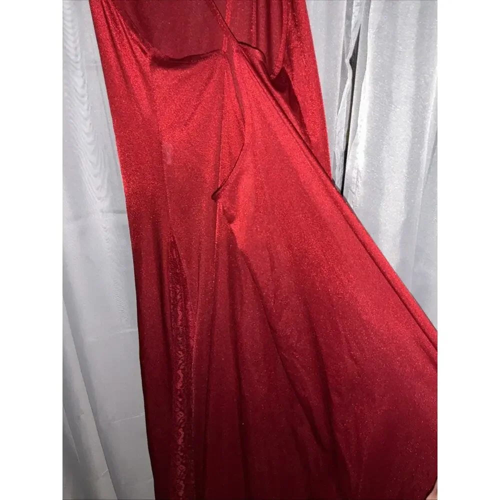 Vintage Petra Fashions Rich Crimson Red Silky Nightgown Lace Inset Panels Sz XL